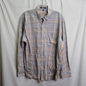 Alan Flusser Tan Plaid Long Sleeve Button Down Shirt Size Large
